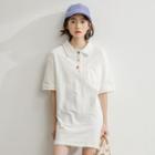 Elbow-sleeve Mini Polo Dress White - One Size