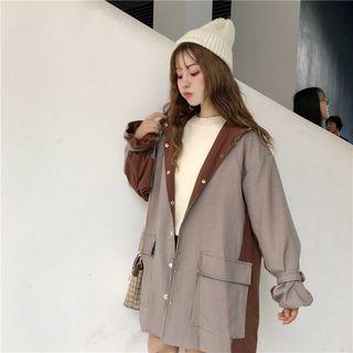 Plaid Panel Snap Button Jacket With Belt