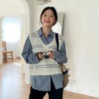Striped Sweater Vest White - One Size
