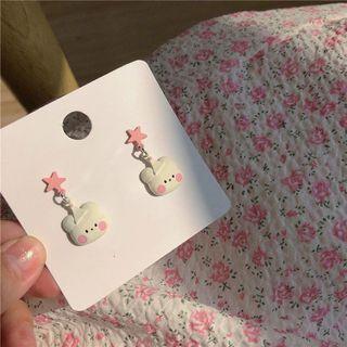 Rabbit Ear Stud 1 Pair - Silver Needle - White - One Size