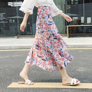 Floral Print Chiffon A-line Midi Skirt