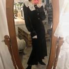 Ruffle-hem Velvet Long Skirt Black - One Size
