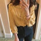 3/4-sleeve Plaid Shirt Yellow - One Size
