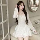 Long-sleeve Eyelet Lace Mini Tiered Dress
