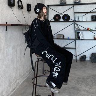 Lettering Corduroy Wide-leg Pants