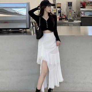 V-neck Top / Midi A-line Skirt