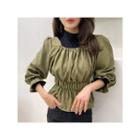 Smocked Peplum Blouse Khaki - One Size