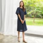 Drop-shoulder Bell-sleeve Midi Dress
