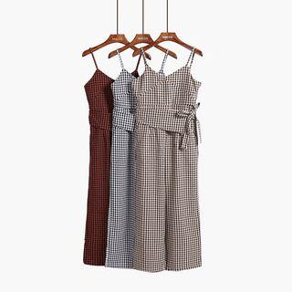 Wide-leg Sleeveless Plaid Jumpsuit