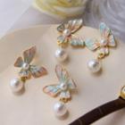 Butterfly Bead Drop Sterling Silver Ear Stud