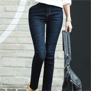 Band-waist Cropped Stitched Jeans