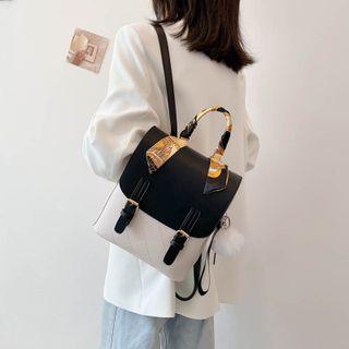 Faux Leather Two-tone Buckled Backpack
