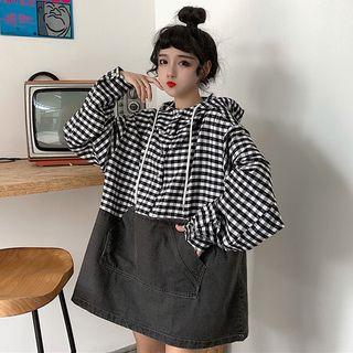 Plaid Hooded Denim Sweater