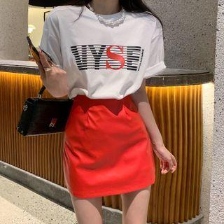 Lettering T-shirt / Mini Pencil Skirt