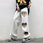 Fire Heart Print Straight Leg Jeans