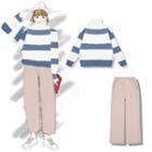 Striped Round Neck Sweater / Turtleneck Sweater / Wide-leg Pants