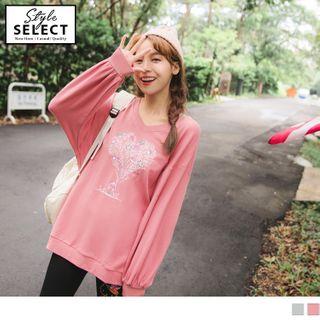 Puff Sleeve V-neck Printed Top
