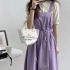 Set: Short Sleeve Polo Shirt + Midi A-line Overall Dress
