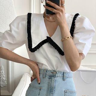 Puff Sleeve Color Block Shirt