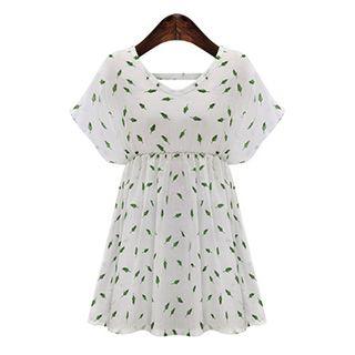 Leaf Print Short Sleeve Dress