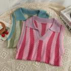 Collared Striped Light Knit Vest