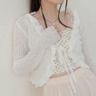 Ruffled Cropped Cardigan / Dotted Camisole Top