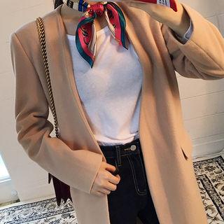 Deep V-neck Wool Blend Coat