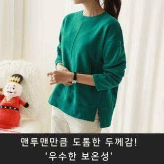 Brushed-fleece Lined Seam-trim T-shirt