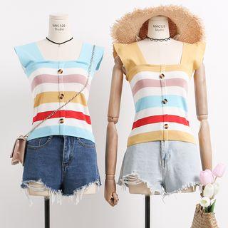 Square-neck Striped Knit Vest