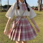 Short-sleeve Bow Neck Shirt White - One Size