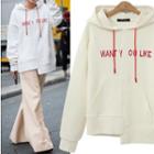 Asymmetric Hem Lettering Hooded Sweatshirt