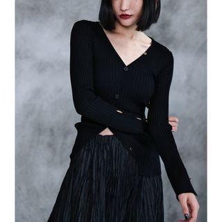 Slit Button-up Knit Top