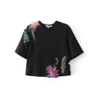 Elbow-sleeve Cutout Applique Cropped T-shirt