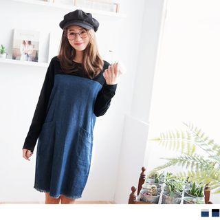 Long Sleeve Denim Panel Dress