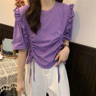 Ruffled Short-sleeve Drawstring Top