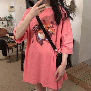 3/4-sleeve T-shirt Dress Watermelon Red - One Size