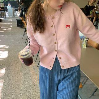 Round Neck Bow Embroidered Cardigan