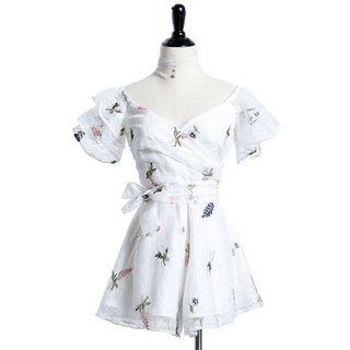 Embroidered Off Shoulder Short Sleeve Playsuit