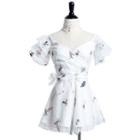 Embroidered Off Shoulder Short Sleeve Playsuit