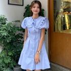 Puff-sleeve Peter Pan-collar Lace-up Mini Shirtdress