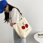 Cherry Embroidered Tote Bag White - One Size