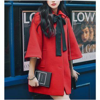 Bow Accent 3/4-sleeve Buttoned Coat