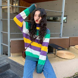 Turtle-neck Striped Sweater Multicolor - One Size