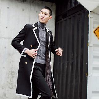 Contrast Trim Button Twill Coat