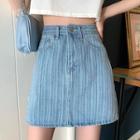 High-waist Striped Denim Mini Skirt
