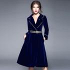 Belted A-line Velvet Dress