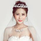 Bridal Set: Flower Tiara + Earrings/ Clip-on Earrings + Necklace