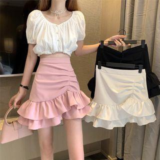 High-waist Asymmetrical Ruffle Fish Tail Mini Skirt