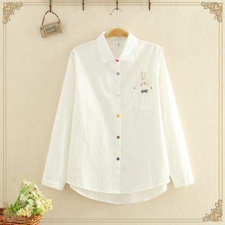 Rabbit Embroidered Pocket-front Long-sleeve Shirt