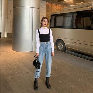 Long-sleeve Plain Shirt / Camisole / Harem Jeans